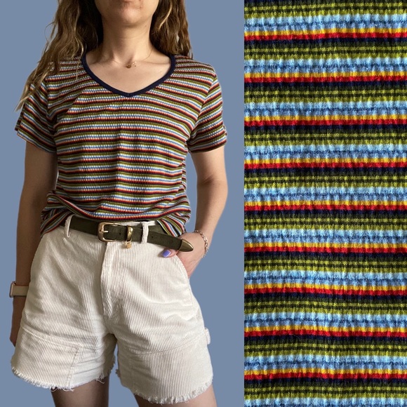 Junction Tops - [JUNCTION] 90s RETRO RAINBOW STRIPED TEE